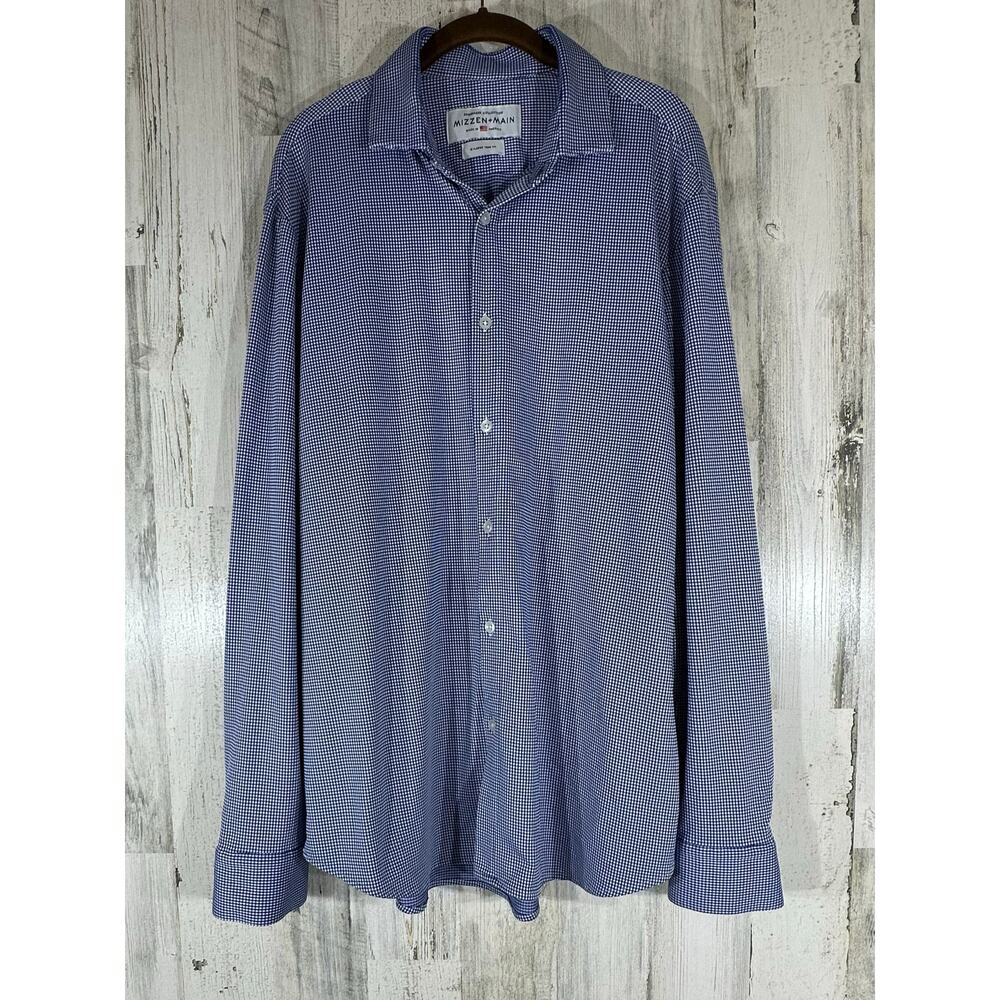 Mizzen + Main Mens Button Up Shirt Size XL Trim Fit‎ Blue Check Spinnaker READ